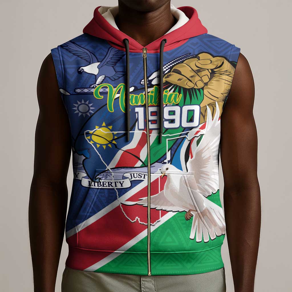 Afro Namibia Independence Day Sleeveless Zip Hoodie Namibian 1990 African Pattern - African Pride