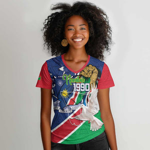 Afro Namibia Independence Day Women V-Neck T-Shirt Namibian 1990 African Pattern