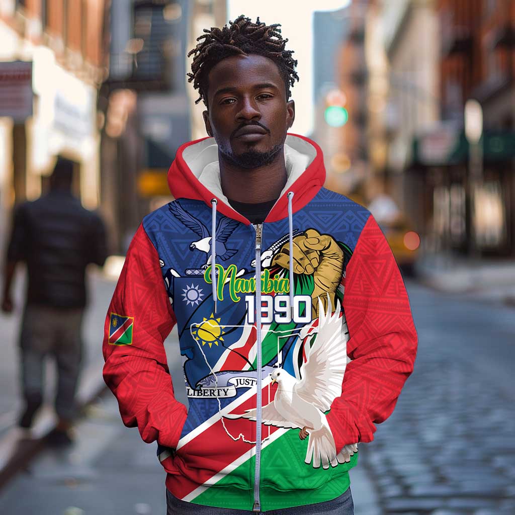Afro Namibia Independence Day Zip Hoodie Namibian 1990 African Pattern
