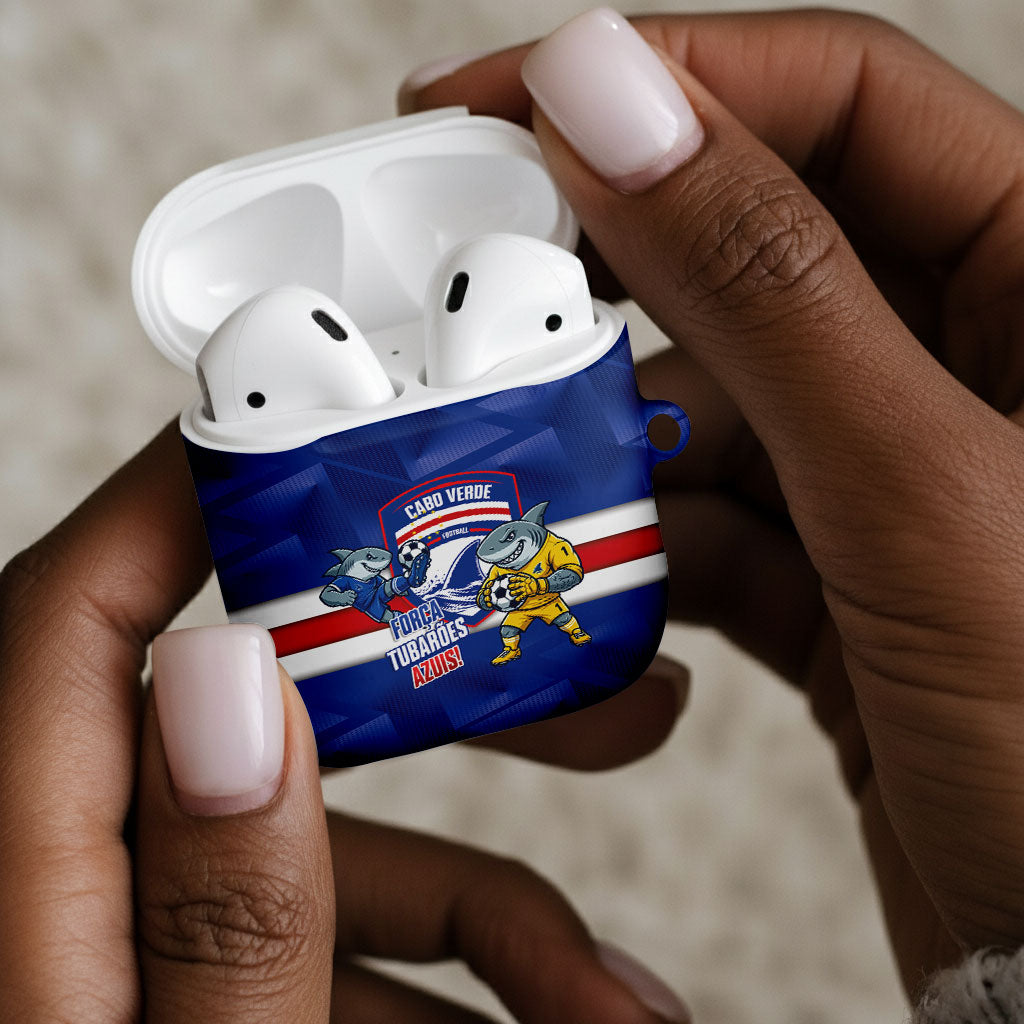 Cabo Verde Football 2026 AirPods Case Forca Tubaroes Azuis