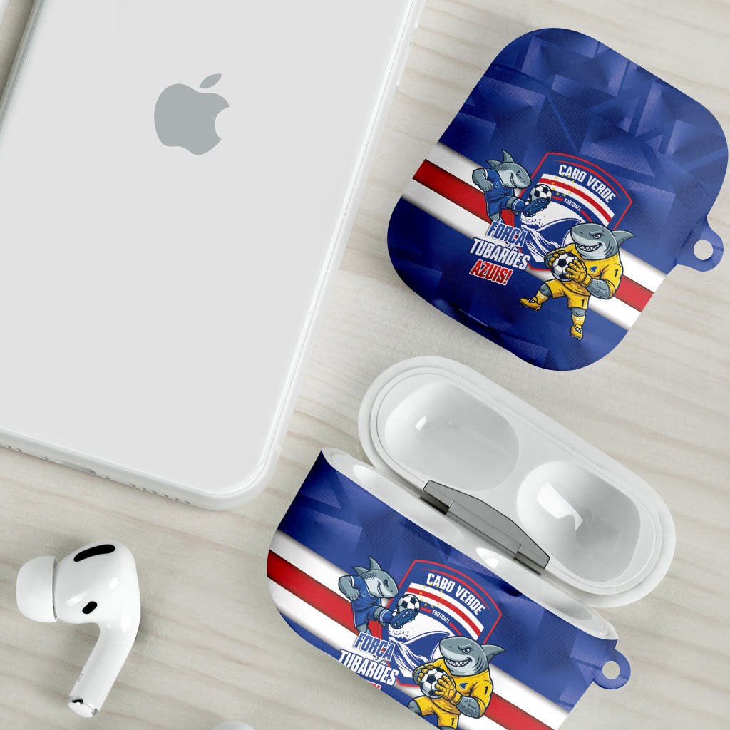 Cabo Verde Football 2026 AirPods Case Forca Tubaroes Azuis
