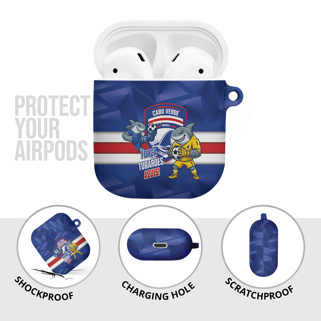 Cabo Verde Football 2026 AirPods Case Forca Tubaroes Azuis