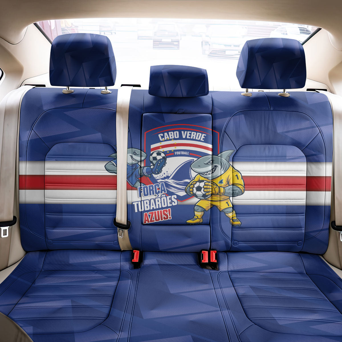 Cabo Verde Football 2026 Back Car Seat Cover Forca Tubaroes Azuis