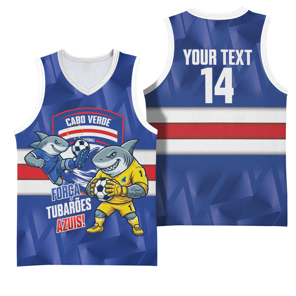 Cabo Verde Football 2026 Custom Basketball Jersey Forca Tubaroes Azuis
