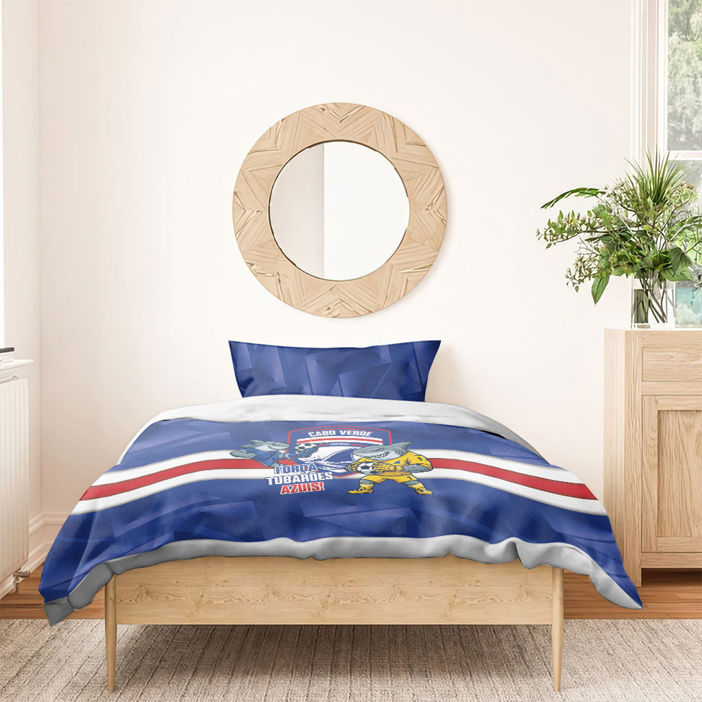 Cabo Verde Football 2026 Bedding Set Forca Tubaroes Azuis