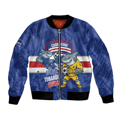Cabo Verde Football 2026 Custom Bomber Jacket Forca Tubaroes Azuis