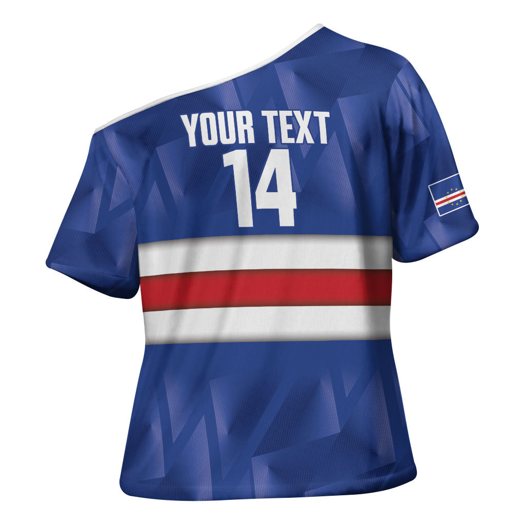Cabo Verde Football 2026 Custom Cross Shoulder Shirt Forca Tubaroes Azuis