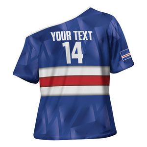 Cabo Verde Football 2026 Custom Cross Shoulder Shirt Forca Tubaroes Azuis