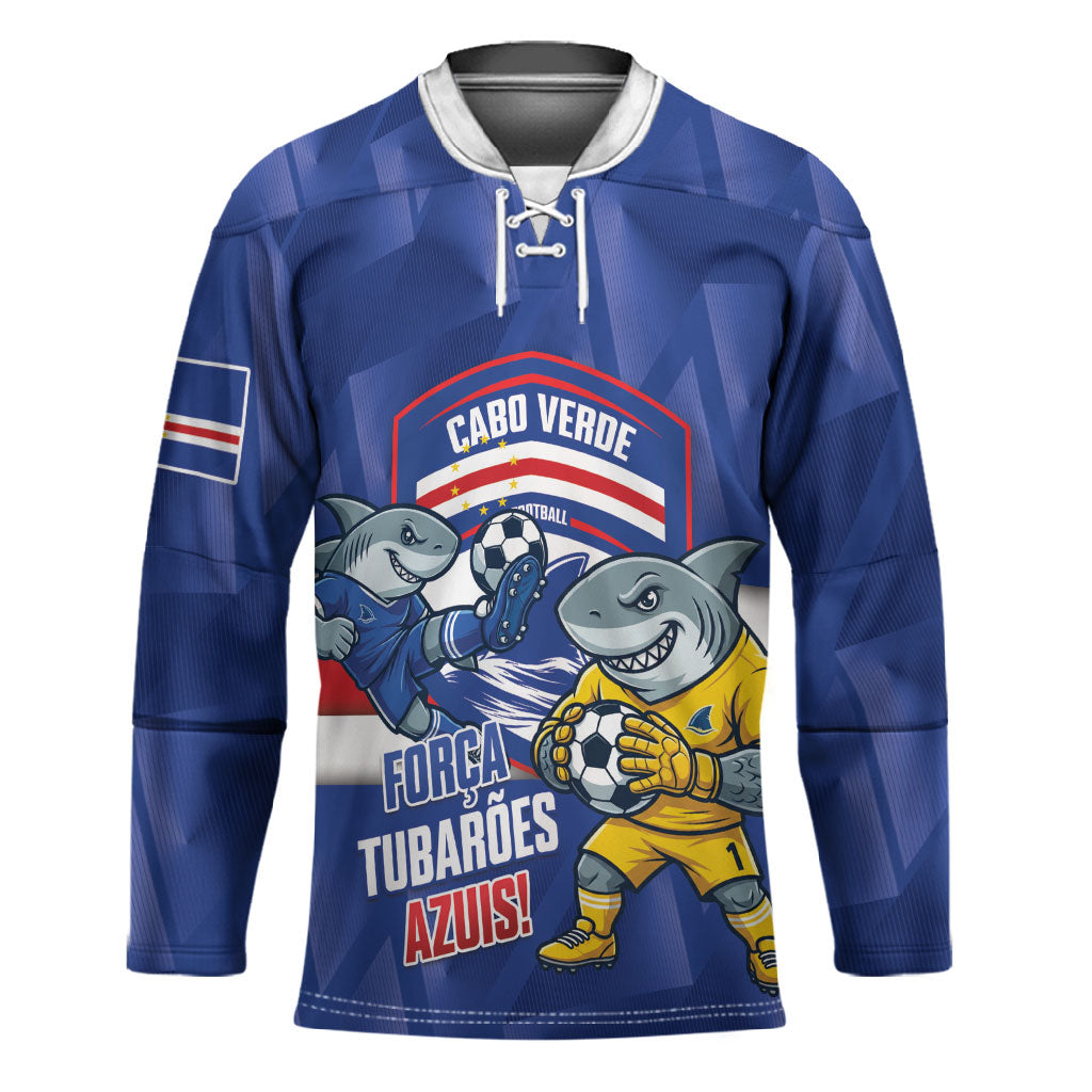 Cabo Verde Football 2026 Custom Hockey Jersey Forca Tubaroes Azuis