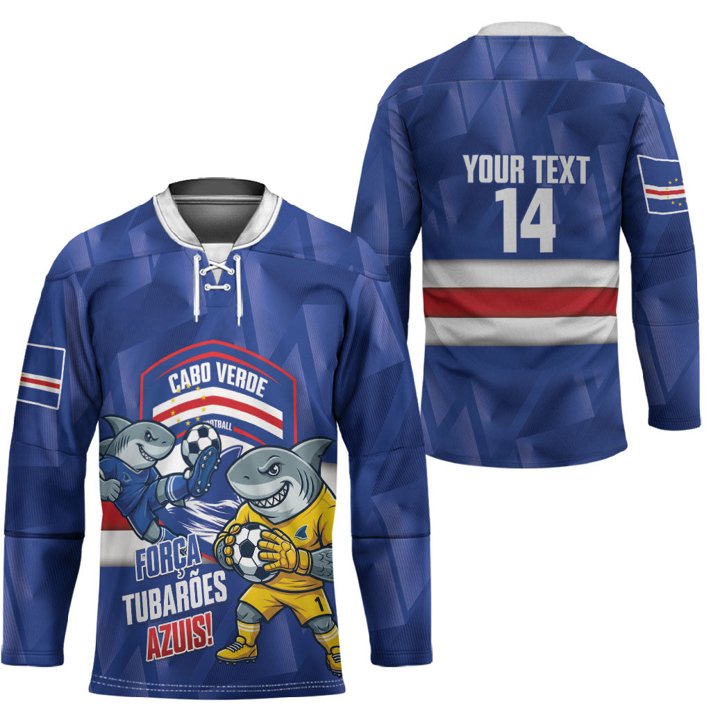 Cabo Verde Football 2026 Custom Hockey Jersey Forca Tubaroes Azuis