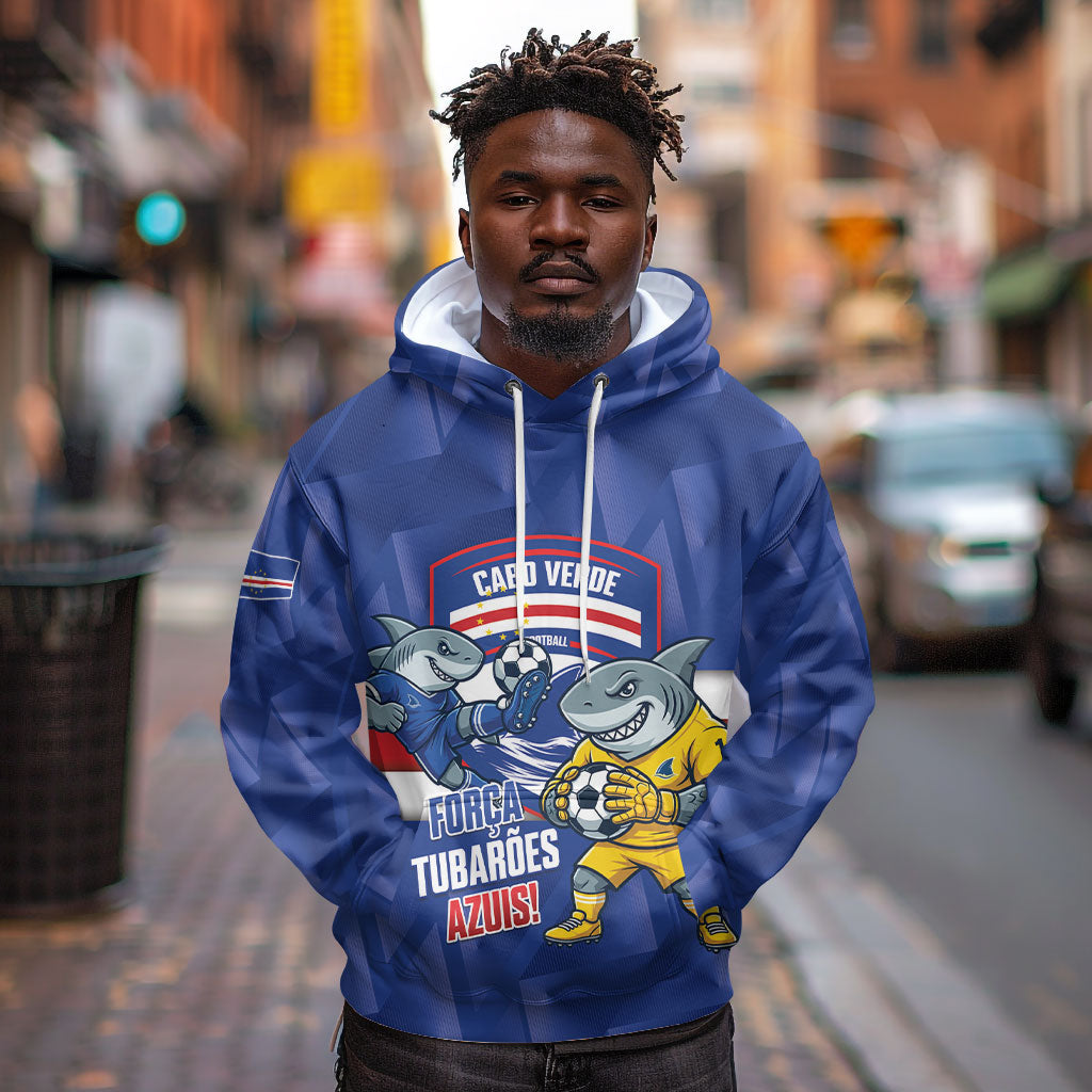 Cabo Verde Football 2026 Custom Hoodie Forca Tubaroes Azuis