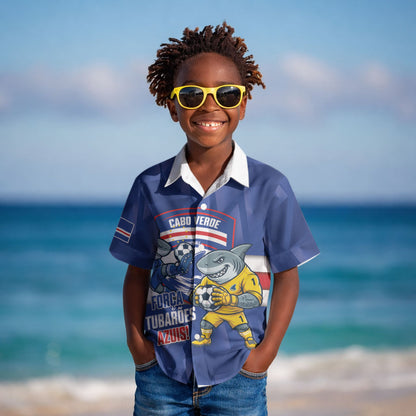 Cabo Verde Football 2026 Custom Kid Hawaiian Shirt Forca Tubaroes Azuis