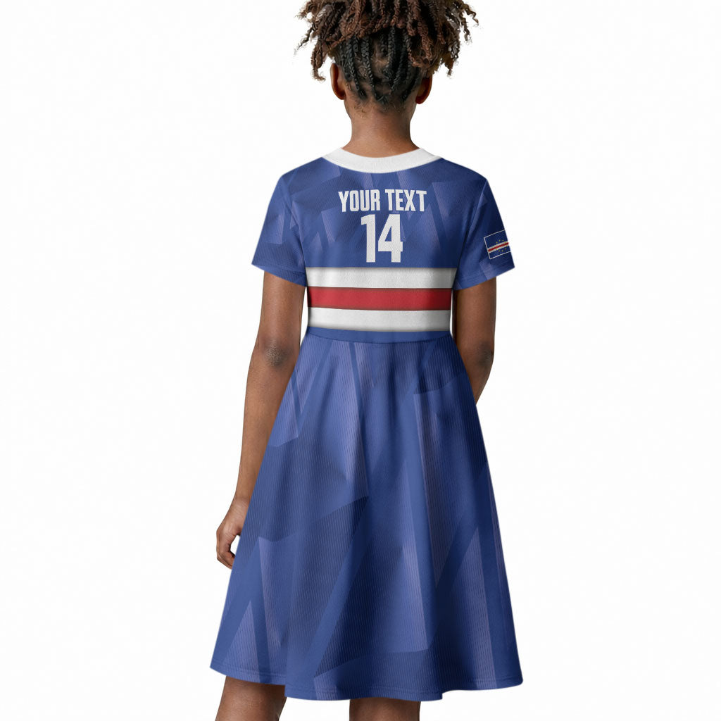 Cabo Verde Football 2026 Custom Kid Short Sleeve Dress Forca Tubaroes Azuis