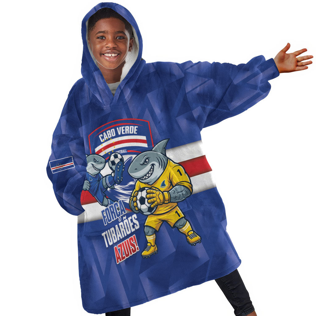 Cabo Verde Football 2026 Custom Kid Wearable Blanket Hoodie Forca Tubaroes Azuis