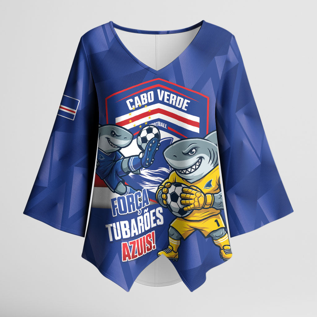 Cabo Verde Football 2026 Custom Kimono Sleeve Blouse Forca Tubaroes Azuis