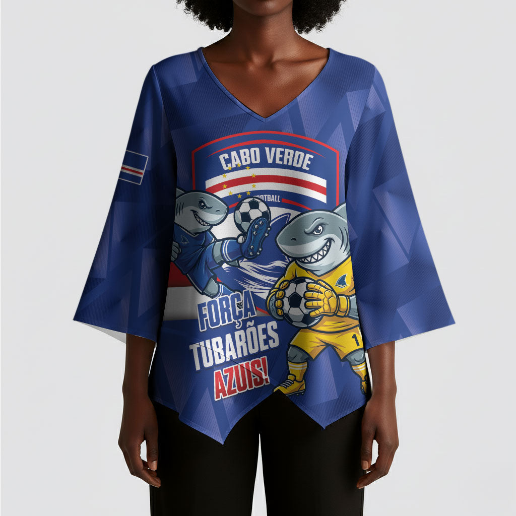 Cabo Verde Football 2026 Custom Kimono Sleeve Blouse Forca Tubaroes Azuis