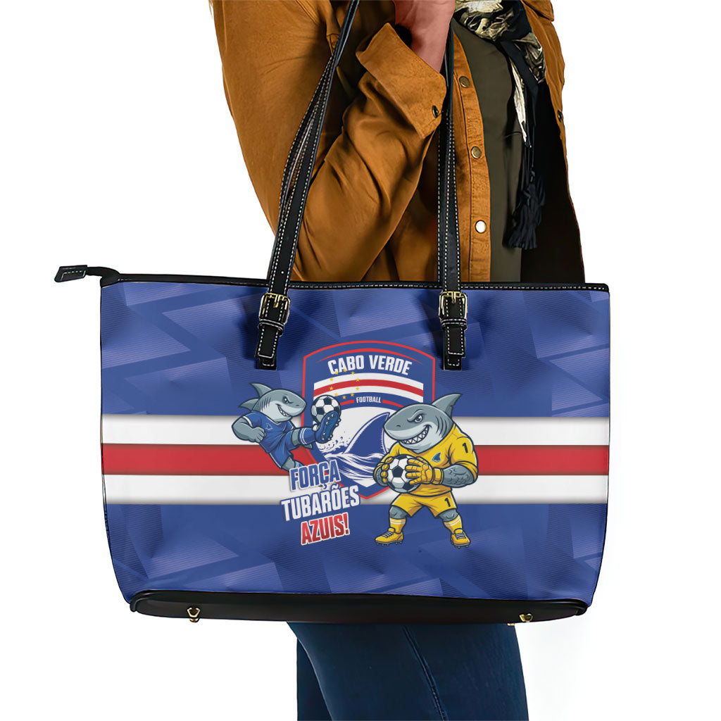 Cabo Verde Football 2026 Leather Tote Bag Forca Tubaroes Azuis