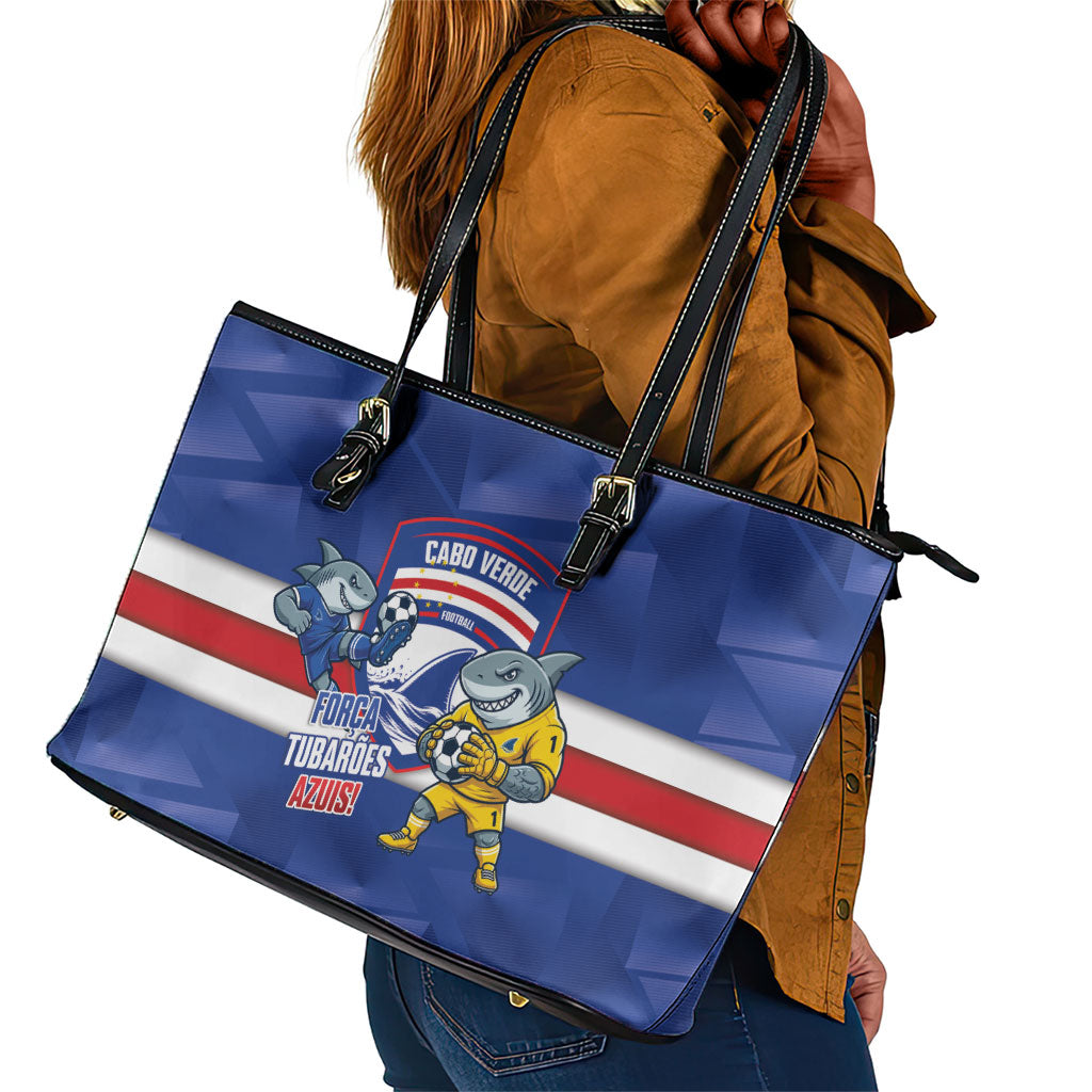 Cabo Verde Football 2026 Leather Tote Bag Forca Tubaroes Azuis