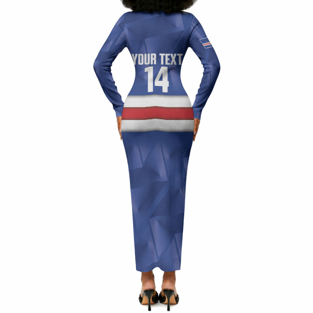 Cabo Verde Football 2026 Custom Long Sleeve Bodycon Dress Forca Tubaroes Azuis