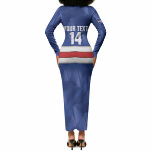 Cabo Verde Football 2026 Custom Long Sleeve Bodycon Dress Forca Tubaroes Azuis
