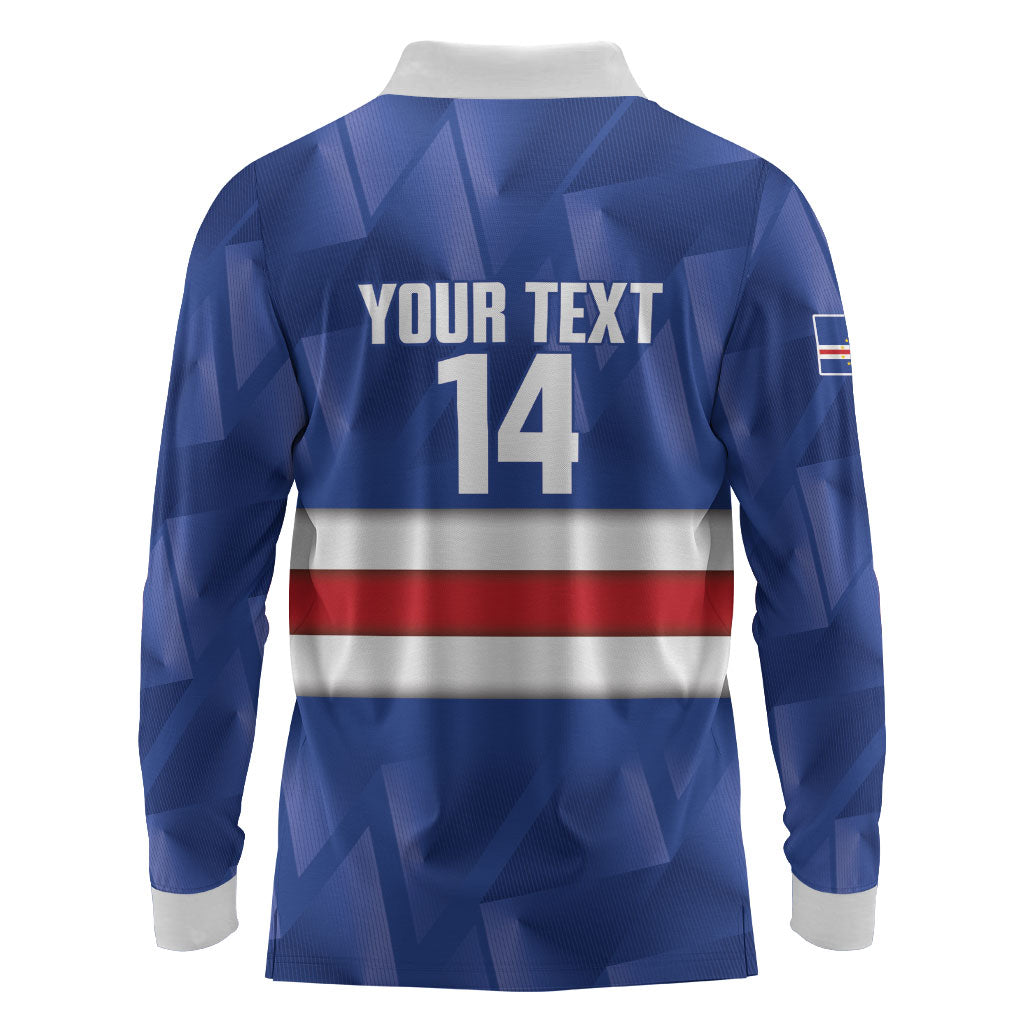 Cabo Verde Football 2026 Custom Long Sleeve Polo Shirt Forca Tubaroes Azuis