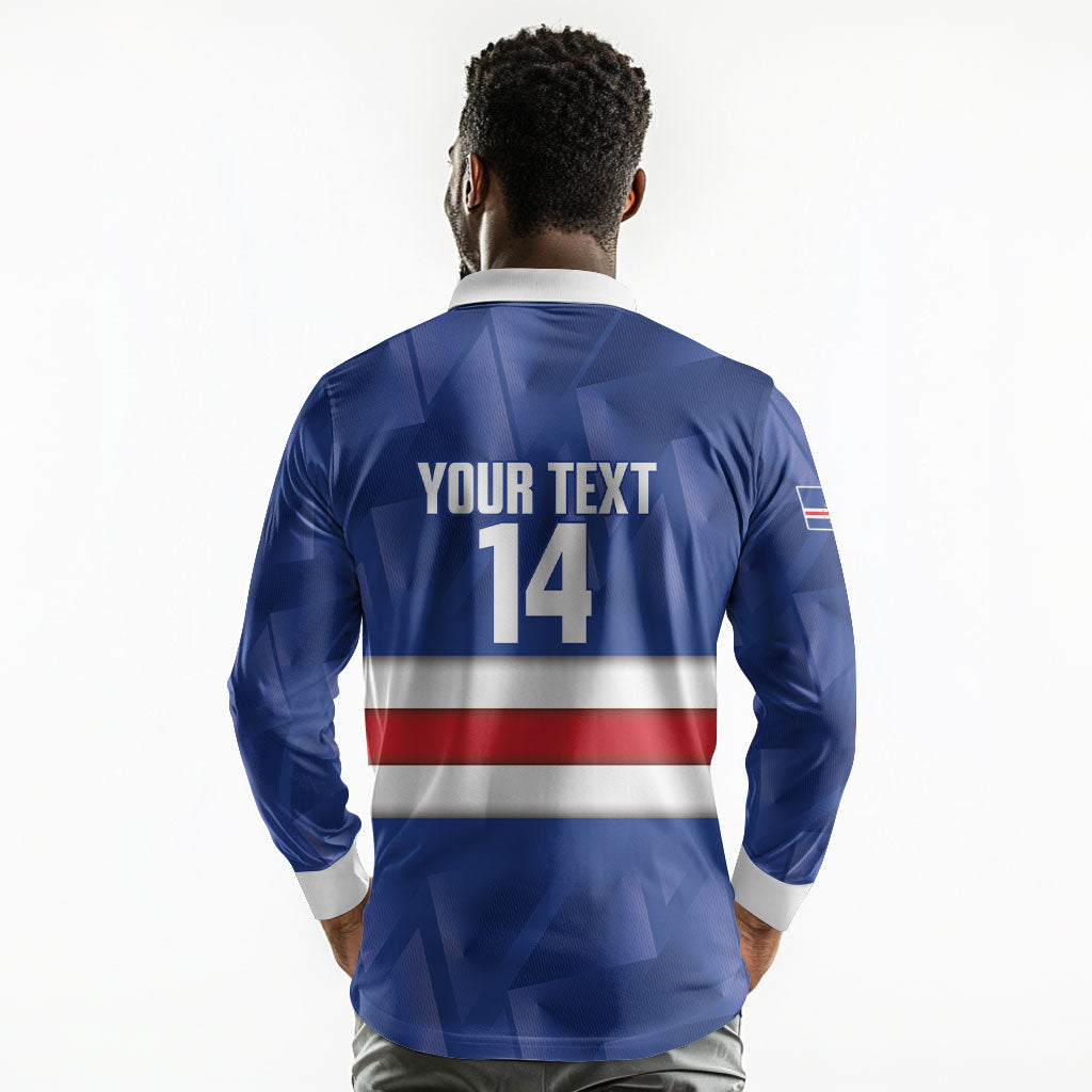 Cabo Verde Football 2026 Custom Long Sleeve Polo Shirt Forca Tubaroes Azuis