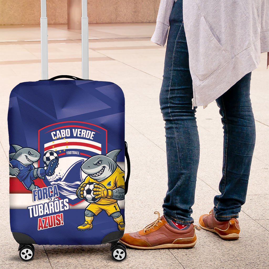Cabo Verde Football 2026 Luggage Cover Forca Tubaroes Azuis