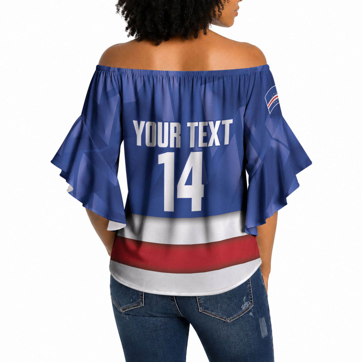 Cabo Verde Football 2026 Custom Off Shoulder Wrap Waist Top Forca Tubaroes Azuis