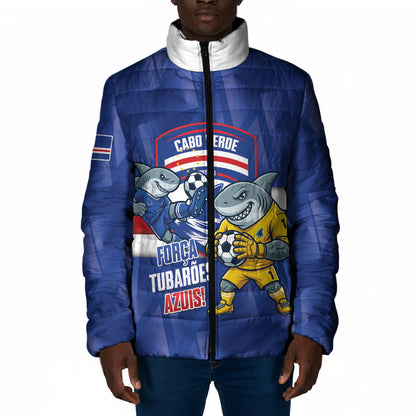 Cabo Verde Football 2026 Custom Padded Jacket Forca Tubaroes Azuis