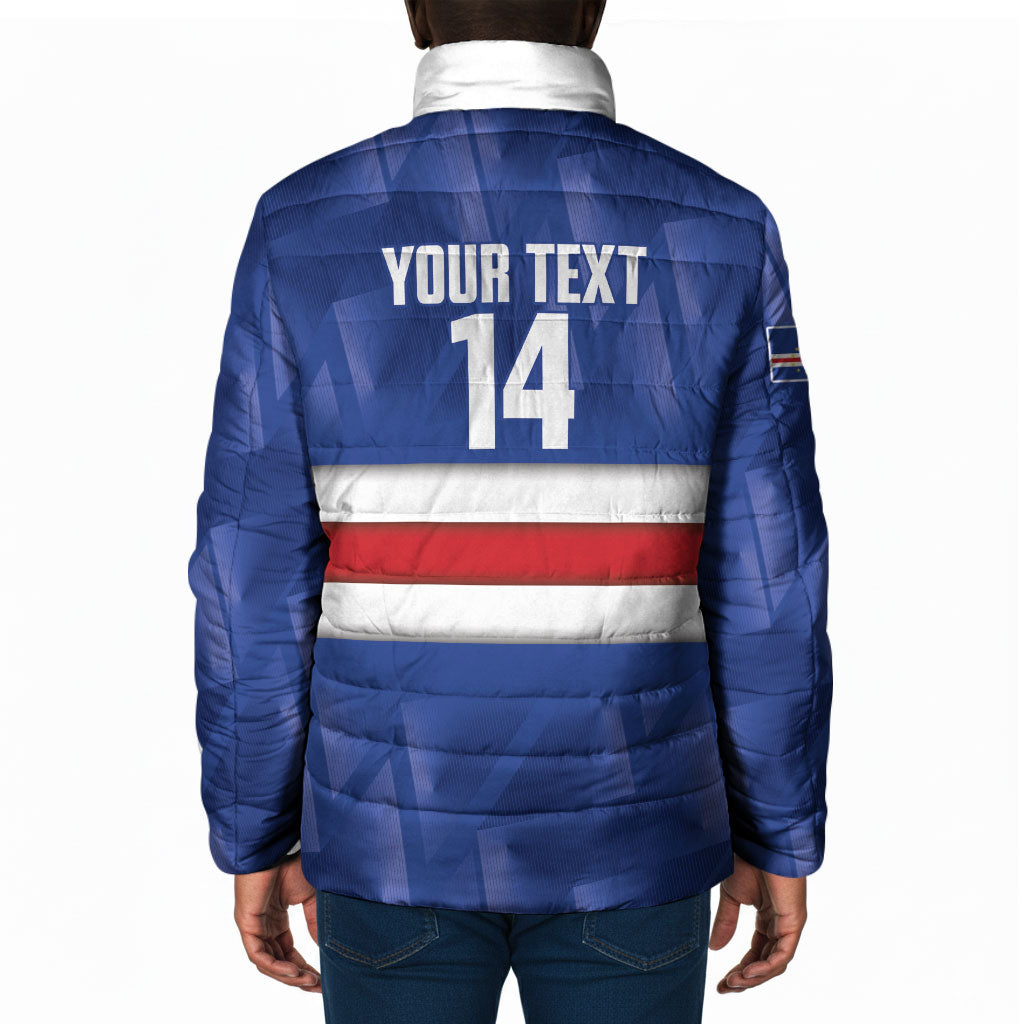 Cabo Verde Football 2026 Custom Padded Jacket Forca Tubaroes Azuis
