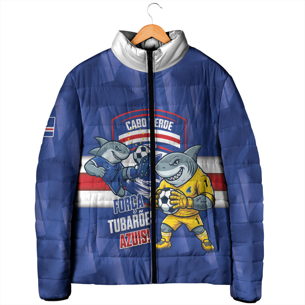 Cabo Verde Football 2026 Custom Padded Jacket Forca Tubaroes Azuis