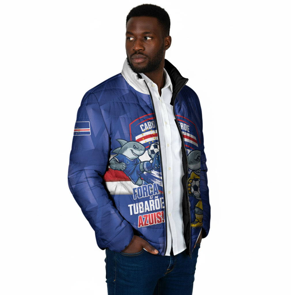 Cabo Verde Football 2026 Custom Padded Jacket Forca Tubaroes Azuis
