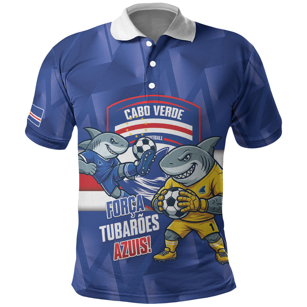 Cabo Verde Football 2026 Custom Polo Shirt Forca Tubaroes Azuis