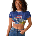 Cabo Verde Football 2026 Custom Raglan Cropped T shirt Forca Tubaroes Azuis