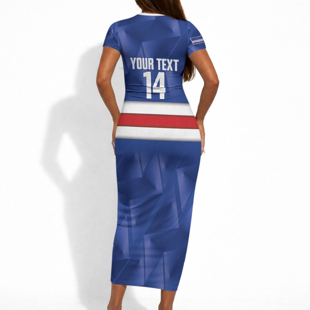 Cabo Verde Football 2026 Custom Short Sleeve Bodycon Dress Forca Tubaroes Azuis