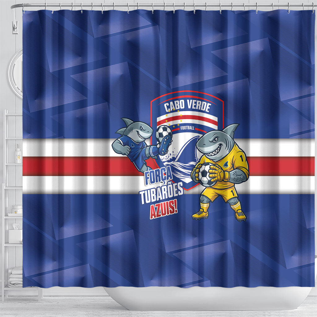 Cabo Verde Football 2026 Shower Curtain Forca Tubaroes Azuis