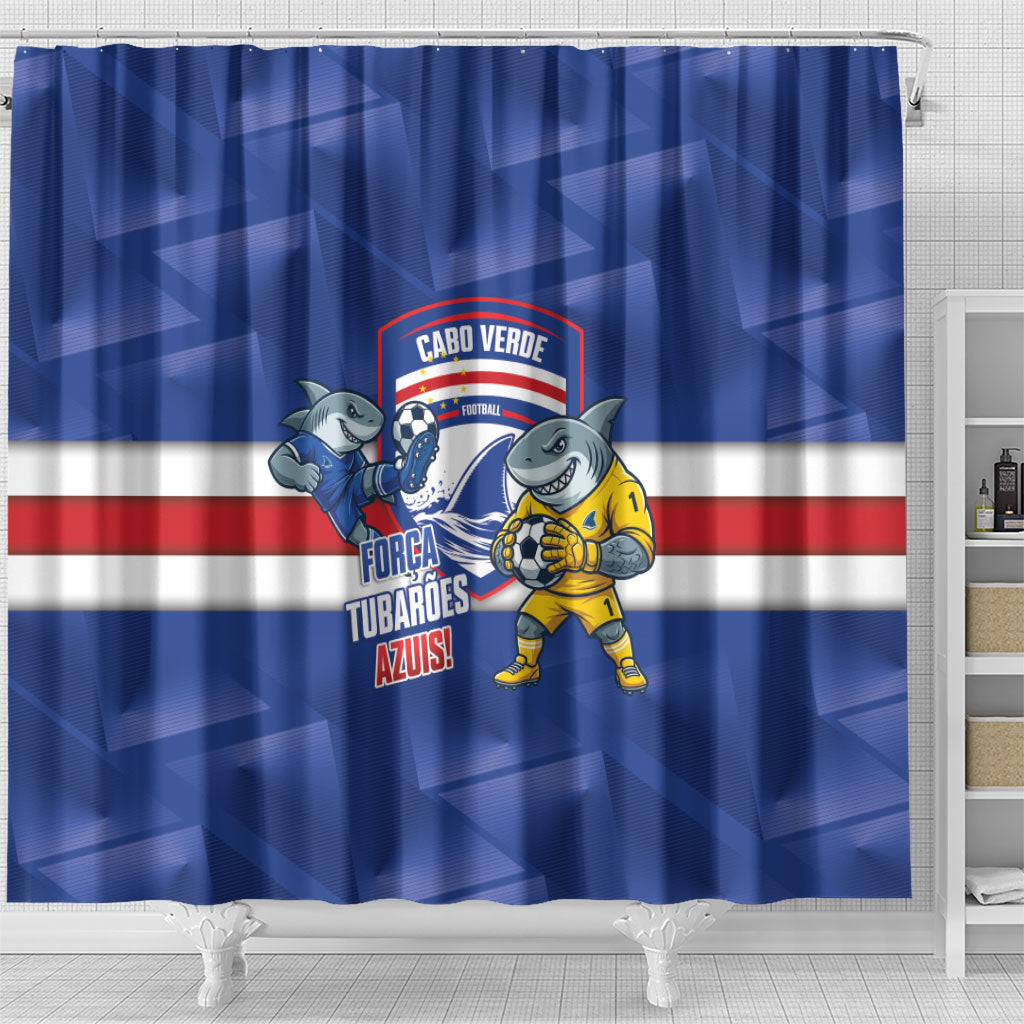 Cabo Verde Football 2026 Shower Curtain Forca Tubaroes Azuis