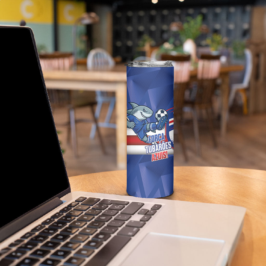 Cabo Verde Football 2026 Custom Skinny Tumbler Forca Tubaroes Azuis