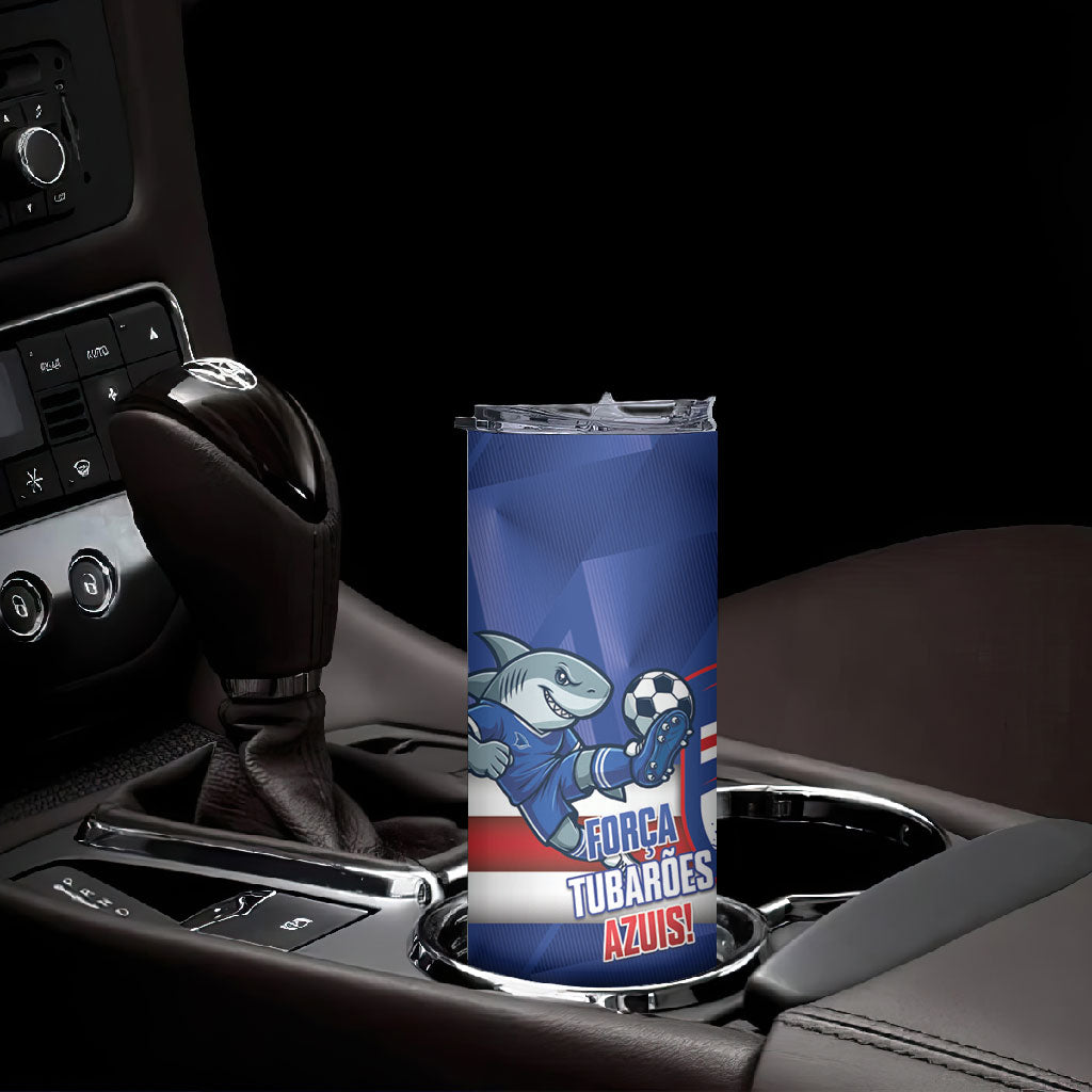Cabo Verde Football 2026 Custom Skinny Tumbler Forca Tubaroes Azuis