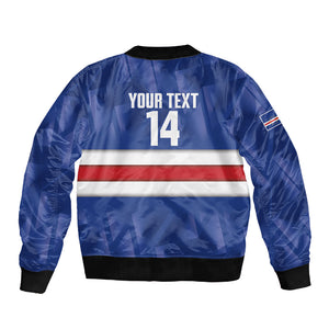 Cabo Verde Football 2026 Custom Sleeve Zip Bomber Jacket Forca Tubaroes Azuis