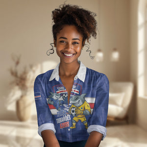 Cabo Verde Football 2026 Custom Women Casual Shirt Forca Tubaroes Azuis