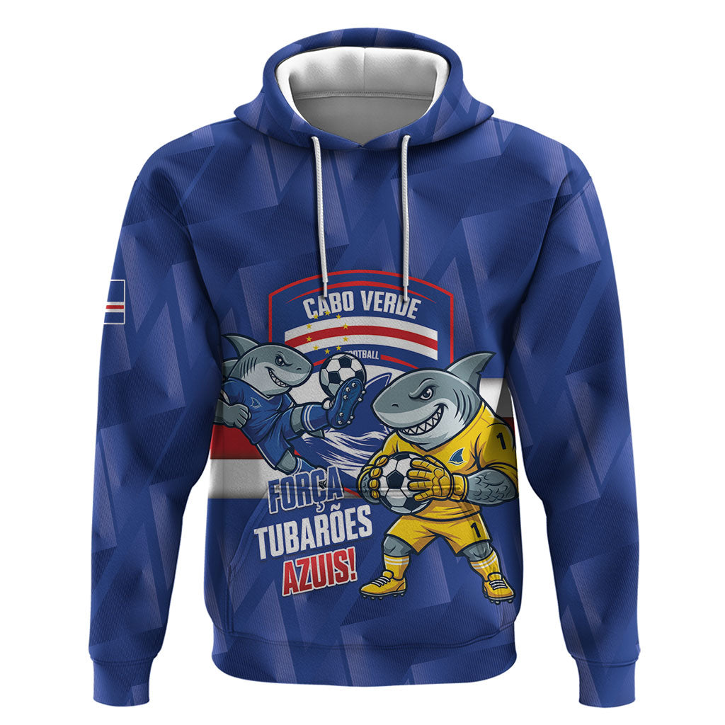 Cabo Verde Football 2026 Custom Zip Hoodie Forca Tubaroes Azuis