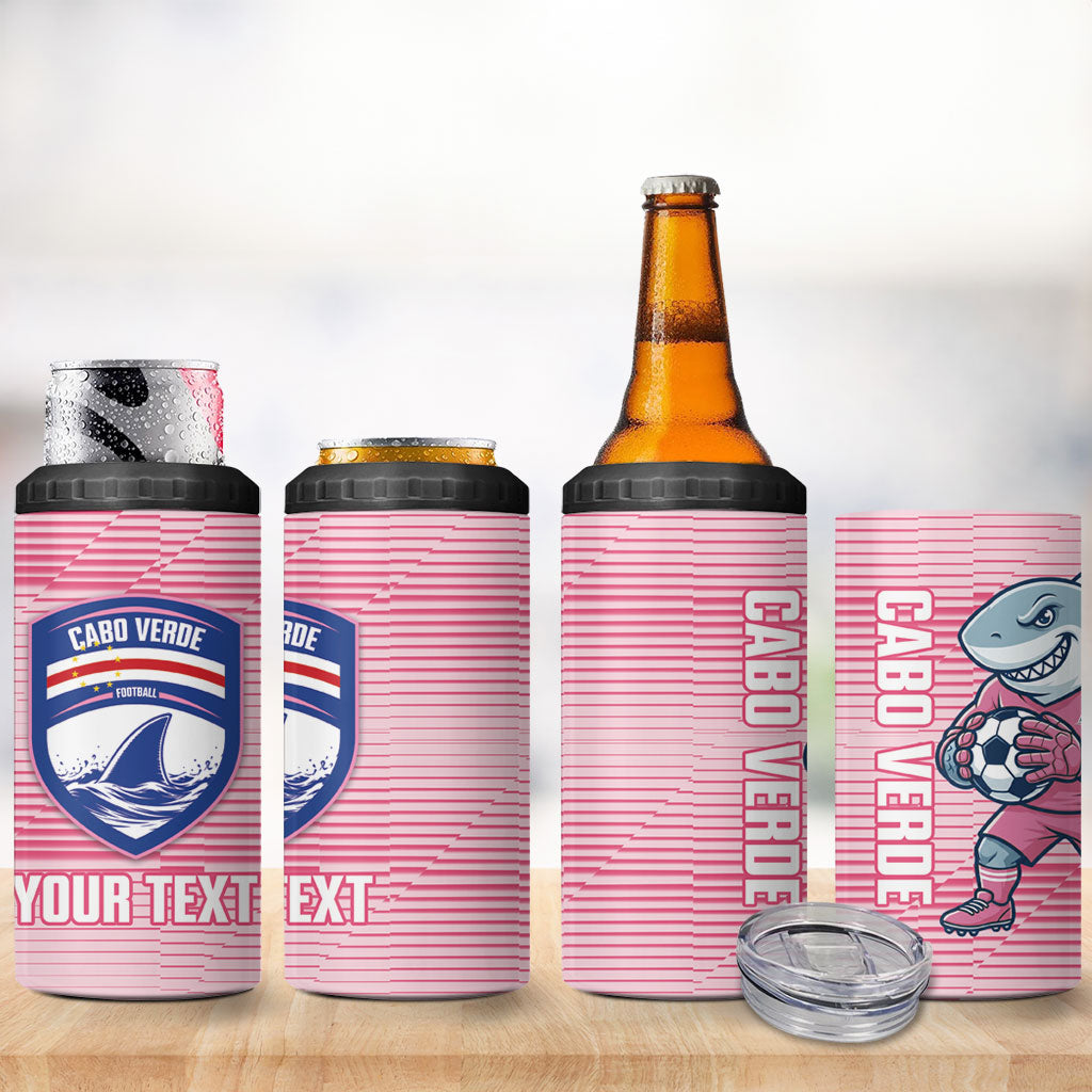 Cabo Verde Football 2026 Custom 4 in 1 Can Cooler Tumbler Tubaroes Azuis Goalkeeper Pink Jersey