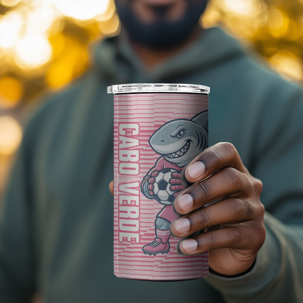 Cabo Verde Football 2026 Custom 4 in 1 Can Cooler Tumbler Tubaroes Azuis Goalkeeper Pink Jersey
