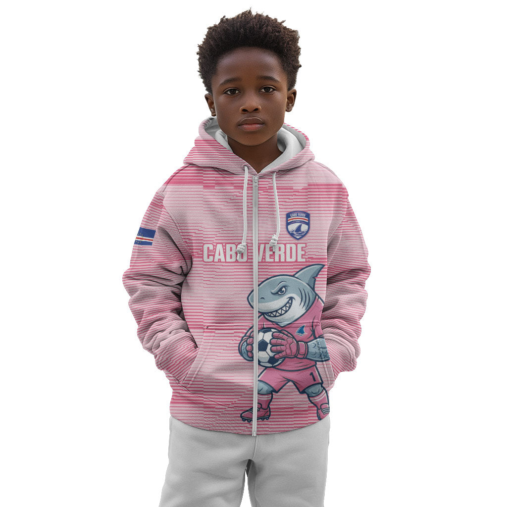 Cabo Verde Football 2026 Custom Kid Hoodie Tubaroes Azuis Goalkeeper Pink Jersey