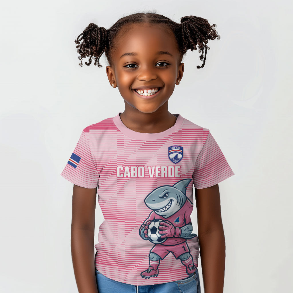 Cabo Verde Football 2026 Custom Kid T shirt Tubaroes Azuis Goalkeeper Pink Jersey
