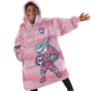 Cabo Verde Football 2026 Custom Kid Wearable Blanket Hoodie Tubaroes Azuis Goalkeeper Pink Jersey