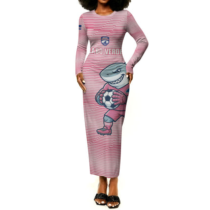 Cabo Verde Football 2026 Custom Long Sleeve Bodycon Dress Tubaroes Azuis Goalkeeper Pink Jersey