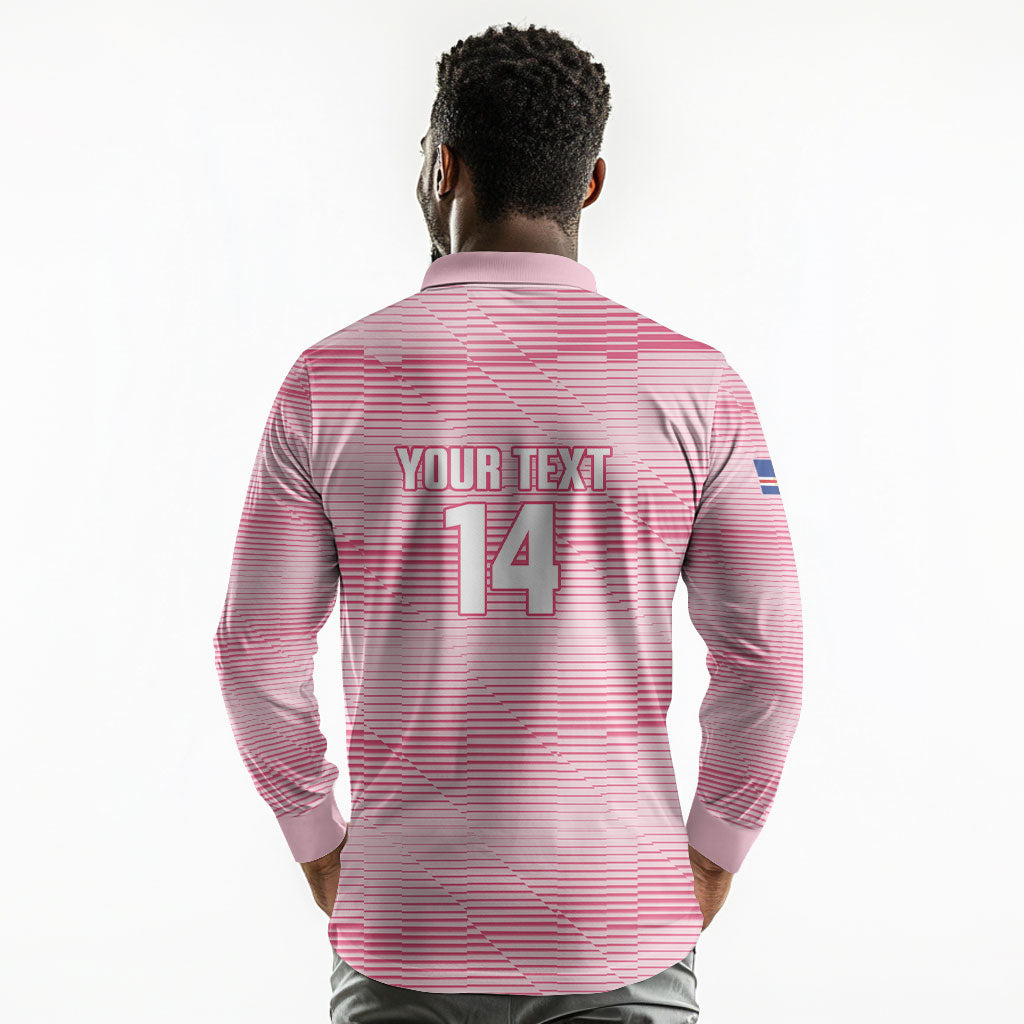 Cabo Verde Football 2026 Custom Long Sleeve Polo Shirt Tubaroes Azuis Goalkeeper Pink Jersey