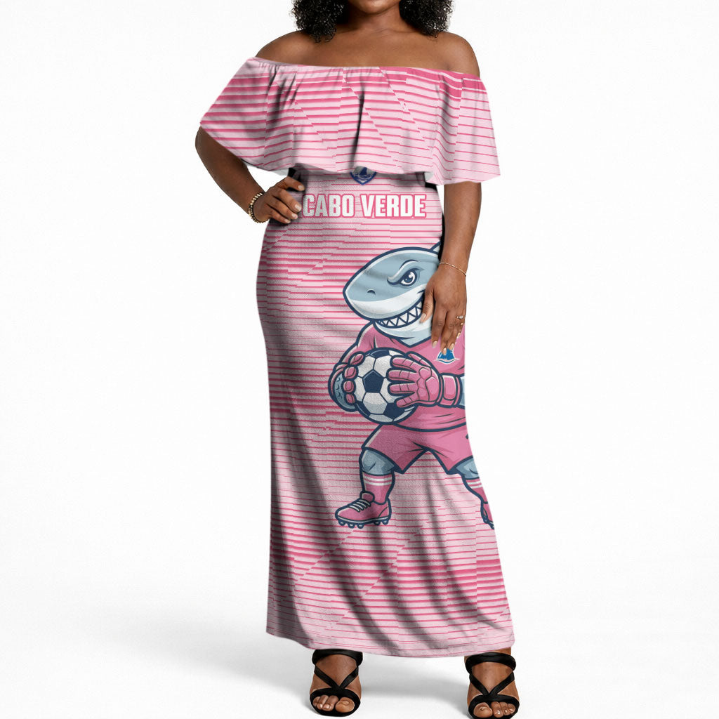 Cabo Verde Football 2026 Custom Off Shoulder Maxi Dress Tubaroes Azuis Goalkeeper Pink Jersey